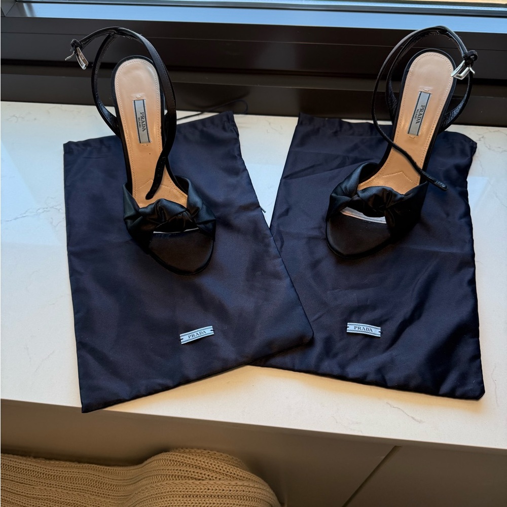 Prada Black Satin Sandals with Bow